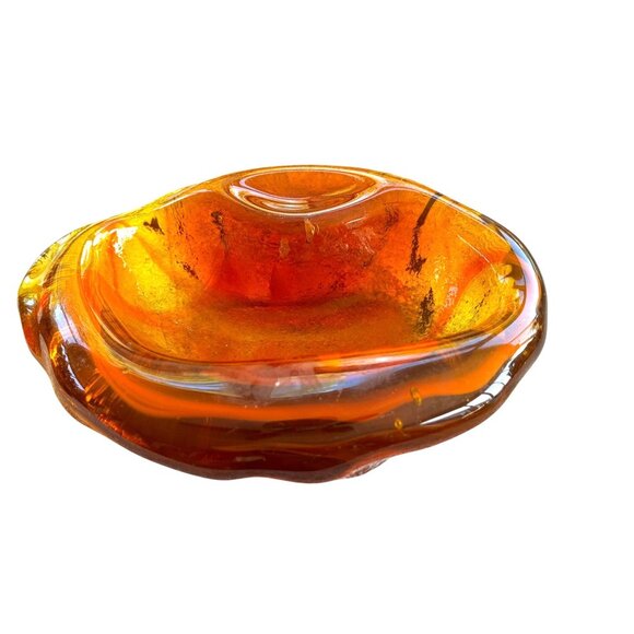 Blenko Free Form Ashtray Amber Art Glass Heavy